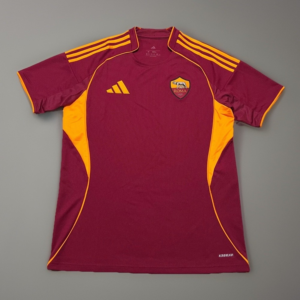NWT Adidas Mens Legacy Burgundy AS Roma 25/26 Slim Fit Home Soccer Jersey Size M